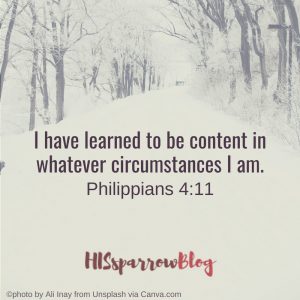 I have learned to be content in whatever circumstances I am. Philippians 4:11